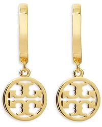 Tory Burch - Miller Logo Charm Huggie Hoop Earrings - Lyst