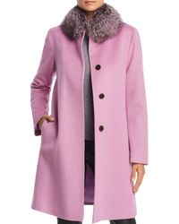 Maximilian Fleurette Fox Fur Collar Wool Coat - Pink