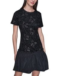 Karl Lagerfeld - Chenille Sequin Mesh A Line Dress - Lyst