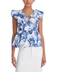 Aqua - Floral Flutter Sleeved Top - Lyst