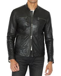 John Varvatos Zip-front Leather Jacket - Black