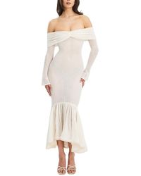 Miss Circle Kaedyn Off Shoulder Long Sleeve Crochet Mermaid Maxi Dress in  Red | Lyst