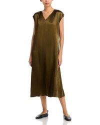 Eileen Fisher - Satin V Neck Cap Sleeve Midi Dress - Lyst