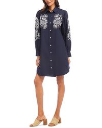 Karen Kane - Embroidered Puff Sleeve Shirt Dress - Lyst