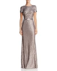 Aqua Belted Sequin Gown - Metallic