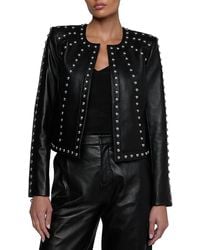 L'Agence - Fia Leather Studded Collarless Jacket - Lyst