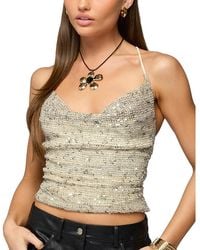 Edikted - Sequin Crisscross Backless Cowl Neck Top - Lyst