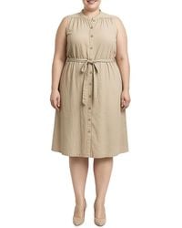 Standards & Practices - Plus Button Front Self Tie Sleeveless Midi Dress - Lyst