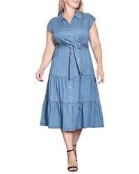Standards & Practices - Plus Size Tiered Denim Midi Dress - Lyst