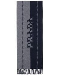 Prada - Small Wool Scarf With Jacquard Logo - Lyst