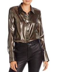 MILLY Womens Washed Linen Striped Button Down Western Cropped Shirt