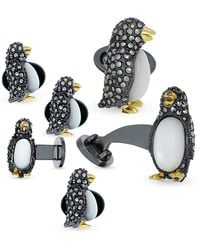 Jan Leslie - Penguin Sterling, Mother Of Pearl & Marcasite Stud & Cufflink Set - Lyst