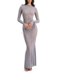Miss Circle Waylynn Animal Print Burnout Velvet Detail Mesh Backless Maxi  Dress in Gray | Lyst