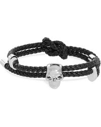 McQueen - Skull Braided Leather Bracelet - Lyst