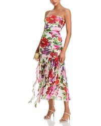 Aqua - Floral Mesh Midi Dress - Lyst