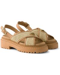 Prada - Crochet And Leather Sandals - Lyst