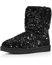 UGG Wool Classic Short Chunky Sequin Boots in Black | Lyst