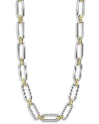 Lagos - 18K & Sterling Signature Caviar Diamond Station Link Collar Necklace, 18 - Lyst