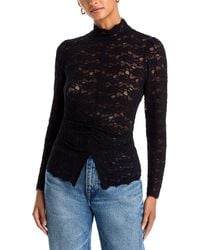 Aqua - Long Sleeve Lace Flocked Mock Neck Top - Lyst