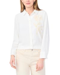 Vince Camuto - Long Sleeve Button Down Flower Applique Blouse - Lyst