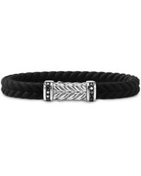 David Yurman - Sterling Chevron Diamond Pave Woven Rubber Bracelet - Lyst