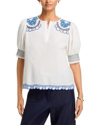 Tahari - Split V Neck Embroidered Top - Lyst