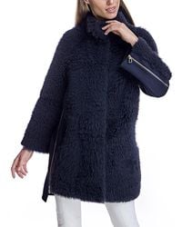Maximilian - Mixed-Media Shearling Coat With Zipper Trim - Lyst