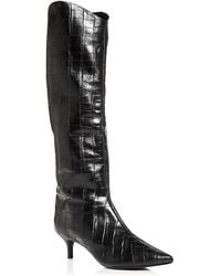 SCHUTZ SHOES - Abbey Croc Embossed Kitten Heel Boots - Lyst