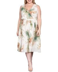 Standards & Practices - Floral Print Faux Wrap V Neck Midi Dress - Lyst