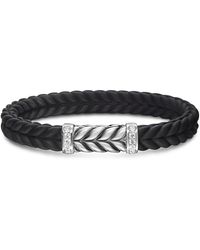 David Yurman - Sterling Chevron Diamond Wide Woven Rubber Bracelet - Lyst