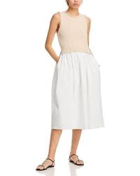 Aqua - Mixed Media Poplin Midi Dress - Lyst