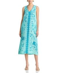 Johnny Was Mixed Media Linen Tank Dress in Black | Lyst
