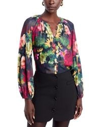 Tahari - Floral Split Neck Button Down Blouse - Lyst