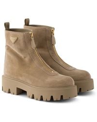 Prada - Suede Booties With Zip - Lyst