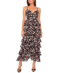 1.STATE - Printed V Neck Ruffle Maxi Dress - Lyst