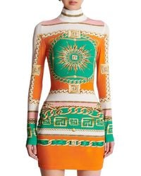 Balmain - Short Printed Bodycon Dress With Foulard Pattern - Lyst