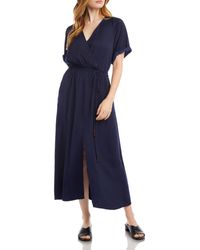 Karen Kane Cuffed Sleeve Midi Dress - Blue