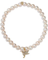 Sydney Evan - 14K Diamond & Emerald Hummingbird Charm Beaded Bracelet - Lyst