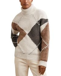 Reiss - Kennedy Relaxed Fit Roll Neck Argyle Sweater - Lyst