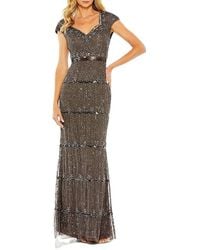 Mac Duggal - Cap Sleeve Sweetheart Neckline Beaded Sequin Column Gown - Lyst
