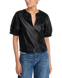 Steve Madden - Roxanne Faux Leather Split Neck Top - Lyst