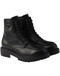 Prada - Laced Leather Booties - Lyst