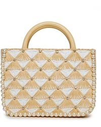 Lele Sadoughi - Maya Crystal Fan Mini Raffia Tote - Lyst