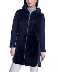 Maximilian - Hooded Shearling Coat With Knit Trim - Lyst