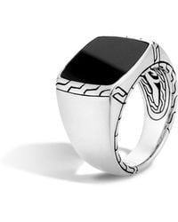 John Hardy Men's Batu Classic Chain Silver Signet Ring, Size 10 - Black