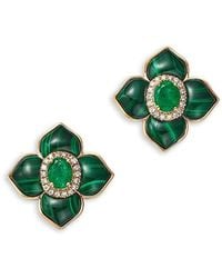 Bloomingdale's Fine Collection - Emerald, Malachite & Diamond Clover Earrings - Lyst
