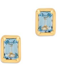 Bloomingdale's - Swiss Blue Topaz Emerald Cut Stud Earrings In 14k Yellow Gold - Lyst