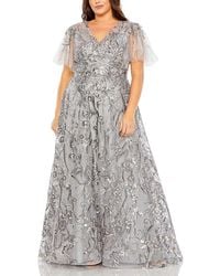 Mac Duggal - Plus High Neck Flutter Sleeve Embellished A-Line Gown - Lyst