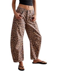 Free People - We The Free Good Luck Leopard Barrel Leg Jeans - Lyst