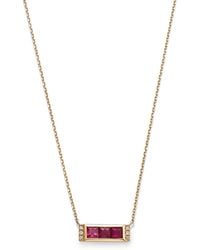 Bloomingdale's - Ruby & Diamond Accent Bar Necklace In 14k Yellow Gold - Lyst